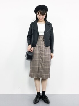 「Te chichi TERRASSE（テチチテラス）のアイテム（ライダースジャケット）」を使った、まるさん（レディース・161cm）の秋コーディネート