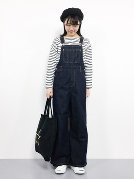 「179/WG（イチナナキュウダブルジー）のアイテム（サロペット/オーバーオール）」を使った、まるさん（レディース・161cm）の秋コーディネート