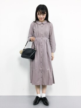 「amelier MAJESTIC LEGON（アメリエルマジェスティックレゴン）のアイテム（シャツワンピース）」を使った、まるさん（レディース・161cm）の秋コーディネート