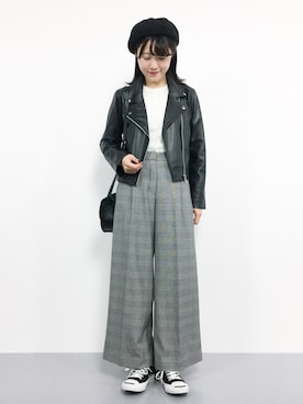 「niko and...（ニコアンド）のアイテム（ライダースジャケット）」を使った、まるさん（レディース・161cm）の秋コーディネート