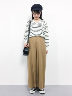 「coen（コーエン）のアイテム（キャスケット）」を使った、まるさん（レディース・161cm）の秋コーディネート