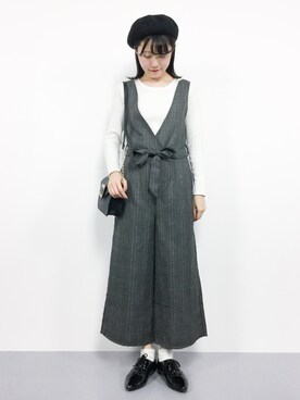 「ドレスシューズ」｜「アイテム（つなぎ/オールインワン）」を使った、まるさん（レディース・161cm）の秋コーディネート