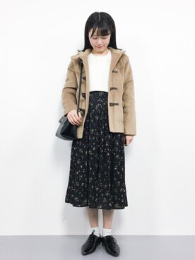 「花柄」｜「アイテム（ダッフルコート）」を使った、まるさん（レディース・161cm）の秋コーディネート