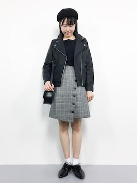 「VENCEEXCHANGE（ヴァンスエクスチェンジ）のアイテム（ライダースジャケット）」を使った、まるさん（レディース・161cm）の秋コーディネート