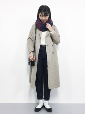 「チェックマフラー」｜「アイテム（トレンチコート）」を使った、まるさん（レディース・161cm）の秋コーディネート