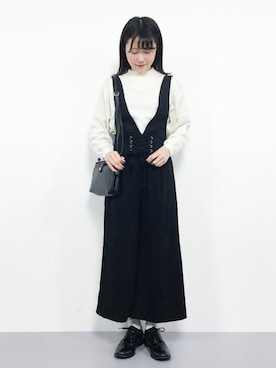 「秋冬」｜「アイテム（つなぎ/オールインワン）」を使った、まるさん（レディース・161cm）の秋コーディネート