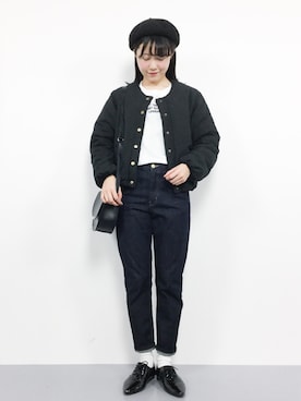 まるさんの「LE DENIM テーパードデニムパンツ◆」を使ったコーディネート