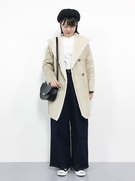 「秋冬」｜「アイテム（ムートンコート）」を使った、まるさん（レディース・161cm）の冬コーディネート