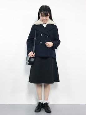 「ドレスシューズ」｜「アイテム（ピーコート）」を使った、まるさん（レディース・161cm）の冬コーディネート