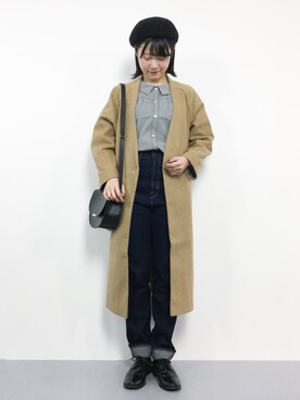 「ドレスシューズ」｜「アイテム（ノーカラージャケット）」を使った、まるさん（レディース・161cm）の冬コーディネート
