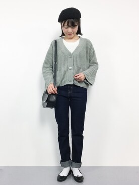 「rps（アールピーエス）のアイテム（カーディガン/ボレロ）」を使った、まるさん（レディース・161cm）の冬コーディネート