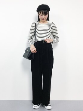 「AMERICAN HOLIC（アメリカンホリック）の【追加生産】太コーデュロイワイドパンツ（その他パンツ）」を使った、まるさん（レディース・161cm）の冬コーディネート