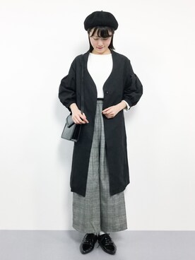 「titivate（ティティベイト）のアイテム（ノーカラージャケット）」を使った、まるさん（レディース・161cm）の冬コーディネート