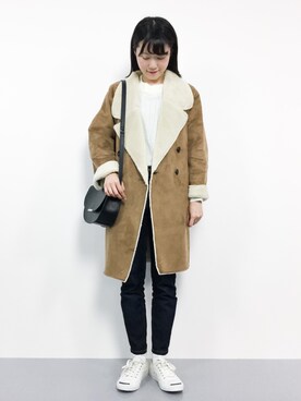 「SpRay（スプレイ）のアイテム（ムートンコート）」を使った、まるさん（レディース・161cm）の冬コーディネート