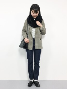 「w closet（ダブルクローゼット）のアイテム（その他アウター）」を使った、まるさん（レディース・161cm）の冬コーディネート
