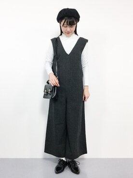 「レースアップシューズ」｜「アイテム（つなぎ/オールインワン）」を使った、まるさん（レディース・161cm）の冬コーディネート