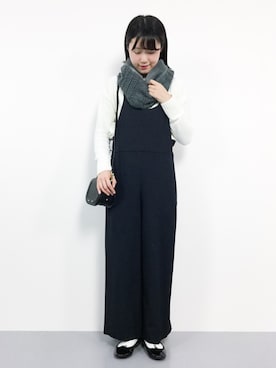 「スヌード」｜「アイテム（オールインワン・サロペット）」を使った、まるさん（レディース・161cm）の冬コーディネート