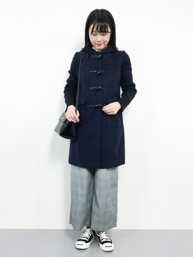 「グレンチェック」｜「アイテム（ダッフルコート）」を使った、まるさん（レディース・161cm）の冬コーディネート