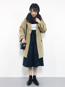 「レースアップシューズ」｜「アイテム（ピーコート）」を使った、まるさん（レディース・161cm）の冬コーディネート