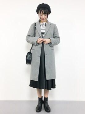 「RAY CASSIN（レイカズン）のアイテム（チェスターコート）」を使った、まるさん（レディース・161cm）の冬コーディネート