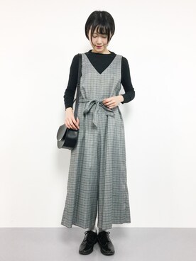 「nano・universe」｜「アイテム（サロペット/オーバーオール）」を使った、まるさん（レディース・161cm）の冬コーディネート