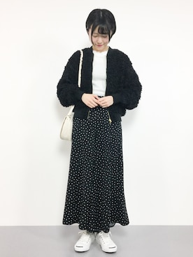 「ドットパンツ」｜「アイテム（ブルゾン）」を使った、まるさん（レディース・161cm）の冬コーディネート