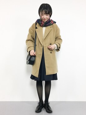 「レースアップシューズ」｜「アイテム（ピーコート）」を使った、まるさん（レディース・161cm）の冬コーディネート