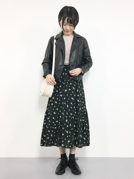 「studio CLIP（スタディオクリップ）のアイテム（ライダースジャケット）」を使った、まるさん（レディース・161cm）の冬コーディネート