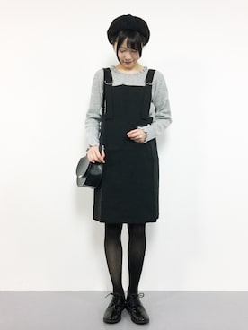 「フリルネック」｜「アイテム（サロペット/オーバーオール）」を使った、まるさん（レディース・161cm）の冬コーディネート