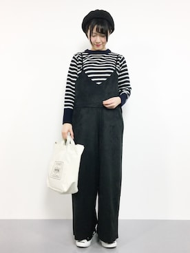 「Pierrot（ピエロ）のアイテム（つなぎ/オールインワン）」を使った、まるさん（レディース・161cm）の冬コーディネート