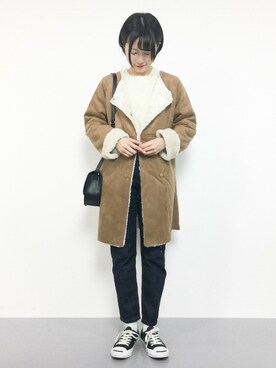 「KOBE LETTUCE（コウベレタス）のアイテム（ムートンコート）」を使った、まるさん（レディース・161cm）の冬コーディネート