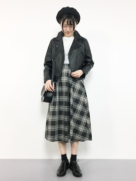「WEGO（ウィゴー）のアイテム（ライダースジャケット）」を使った、まるさん（レディース・161cm）の冬コーディネート