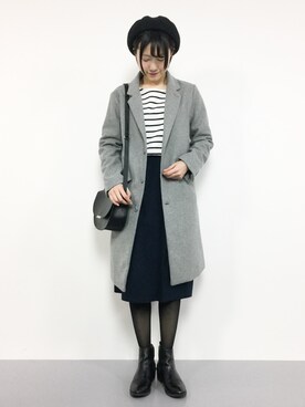 「RAY CASSIN（レイカズン）のアイテム（チェスターコート）」を使った、まるさん（レディース・161cm）の冬コーディネート