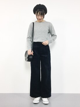 「AMERICAN HOLIC（アメリカンホリック）の【追加生産】太コーデュロイワイドパンツ（その他パンツ）」を使った、まるさん（レディース・161cm）の冬コーディネート