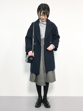 「レースアップシューズ」｜「アイテム（ピーコート）」を使った、まるさん（レディース・161cm）の冬コーディネート