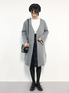 「HusHusH（ハッシュアッシュ）のアイテム（ノーカラージャケット）」を使った、まるさん（レディース・161cm）の冬コーディネート