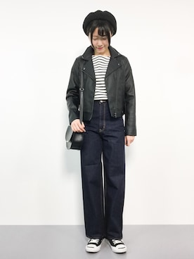 「WEGO（ウィゴー）のアイテム（ライダースジャケット）」を使った、まるさん（レディース・161cm）の冬コーディネート