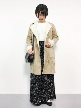 「バレエシューズ」｜「アイテム（ムートンコート）」を使った、まるさん（レディース・161cm）の冬コーディネート