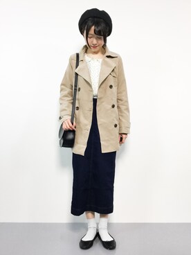 「rps（アールピーエス）のアイテム（トレンチコート）」を使った、まるさん（レディース・161cm）の冬コーディネート