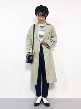 「テーパードデニム」｜「アイテム（トレンチコート）」を使った、まるさん（レディース・161cm）の冬コーディネート