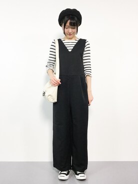 「select MOCA（セレクトモカ）のアイテム（オールインワン・サロペット）」を使った、まるさん（レディース・161cm）の冬コーディネート