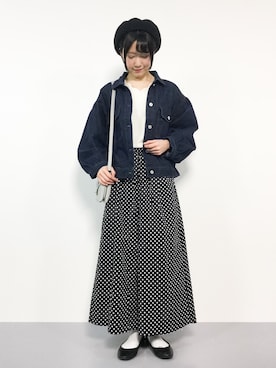 「スカラップ」｜「アイテム（デニムジャケット）」を使った、まるさん（レディース・161cm）の冬コーディネート