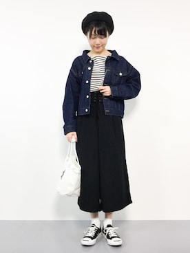「one after another NICE CLAUP（ワンアフターアナザーナイスクラップ）のアイテム（デニムジャケット）」を使った、まるさん（レディース・161cm）の春コーディネート