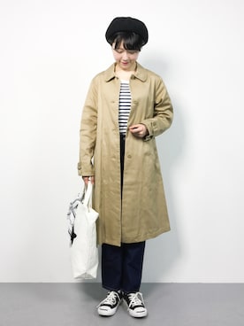 「chambre de charme（シャンブルドゥシャーム）のアイテム（ステンカラーコート）」を使った、まるさん（レディース・161cm）の春コーディネート