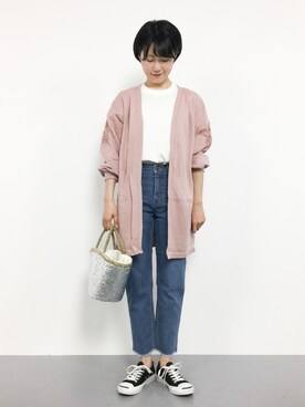 「Mila Owen（ミラオーウェン）のカットオフストレートデニム（デニムパンツ）」を使った、まるさん（レディース・161cm）の春コーディネート