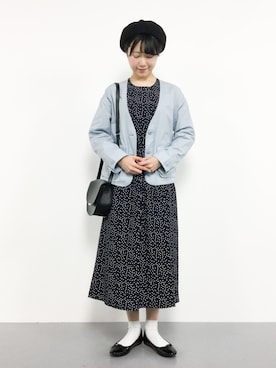 「ドットワンピ」｜「アイテム（ブルゾン）」を使った、まるさん（レディース・161cm）の春コーディネート