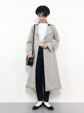「テーパードデニム」｜「アイテム（トレンチコート）」を使った、まるさん（レディース・161cm）の春コーディネート