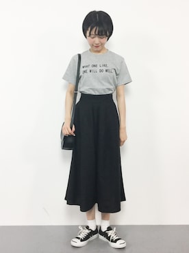 「BEAMS BOY（ビームスボーイ）のBEAMS BOY / BOY プリント ショートスリーブ（Tシャツ/カットソー）」を使った、まるさん（レディース・161cm）の春コーディネート