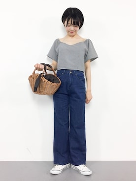 「grove（グローブ）のアイテム（かごバッグ）」を使った、まるさん（レディース・161cm）の夏コーディネート