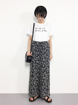 「BEAMS BOY（ビームスボーイ）のBEAMS BOY / BOY プリント ショートスリーブ（Tシャツ/カットソー）」を使った、まるさん（レディース・161cm）の夏コーディネート